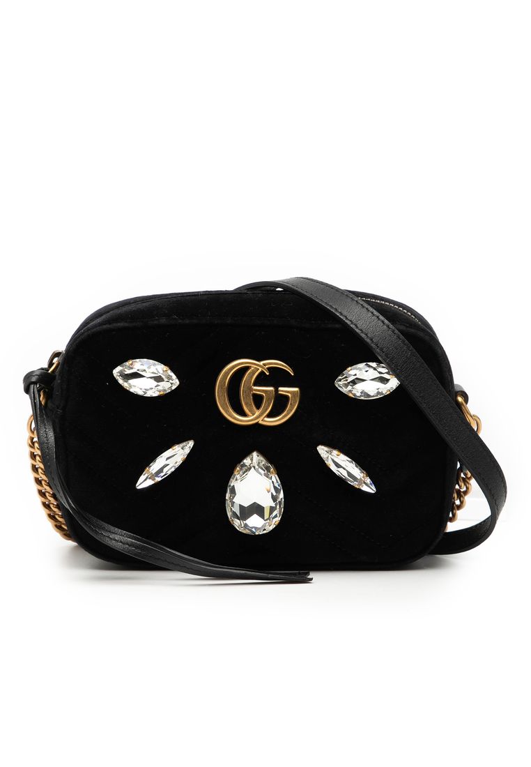 Gucci Pre-Loved Gucci Mini Gg Marmont Crystal Embellished Matelasse Velvet Crossbody