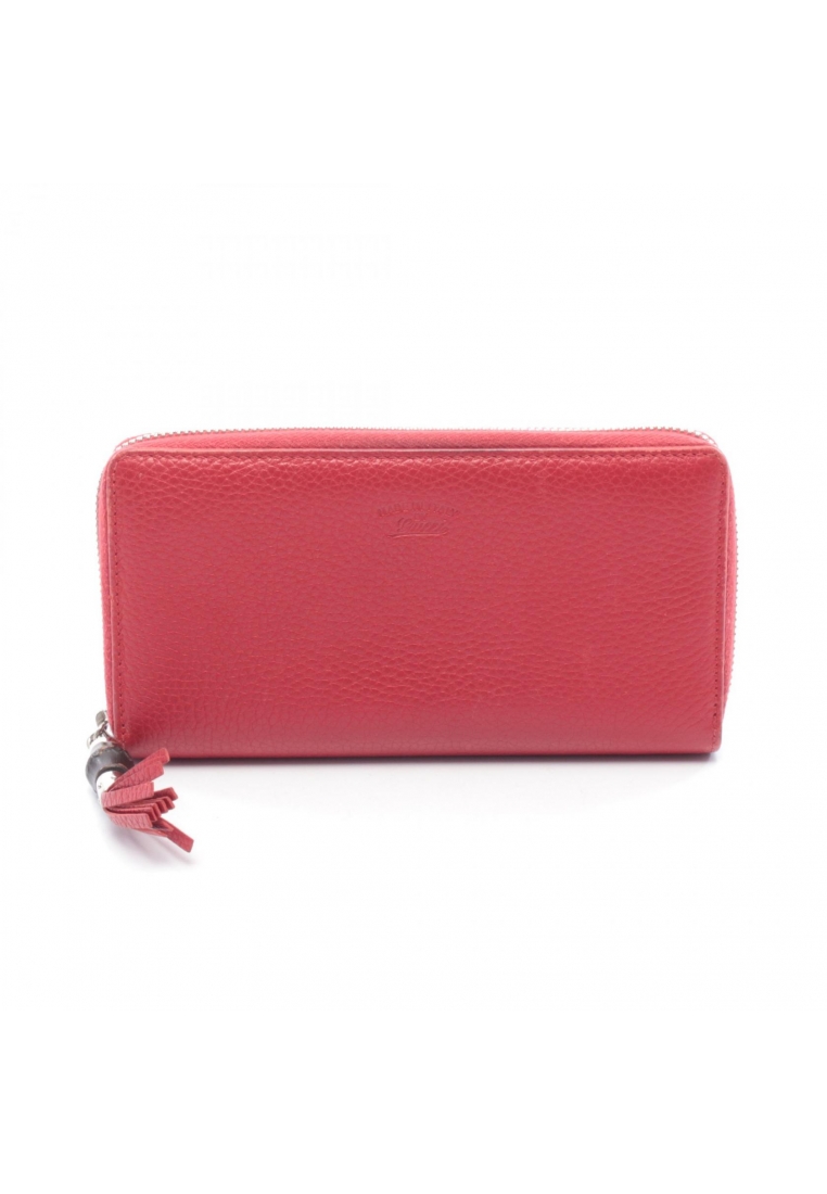 Gucci Pre-Loved Gucci Bamboo round zipper long wallet leather Red