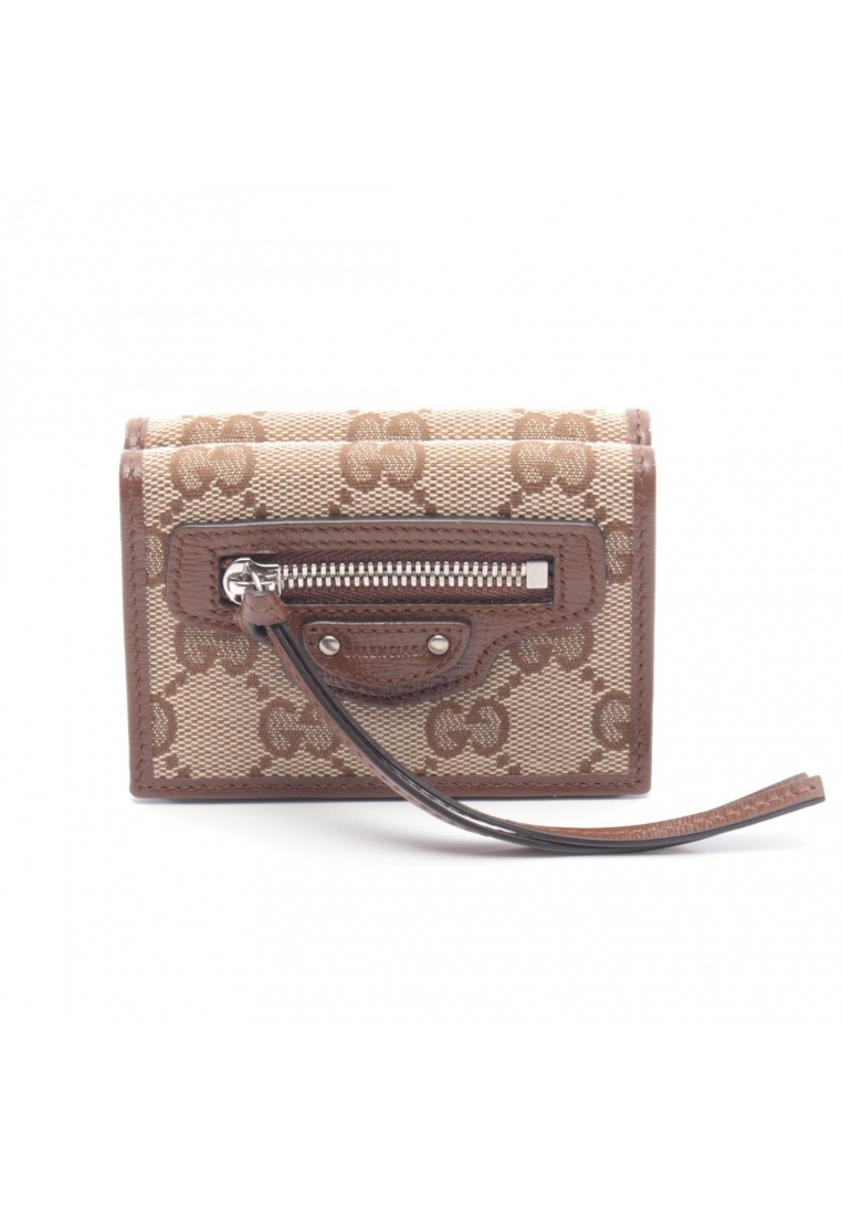 GUCCI Pre-Loved Gucci GUCCI × BALENCIAGA hacker project trifold wallet canvas leather beige Brown