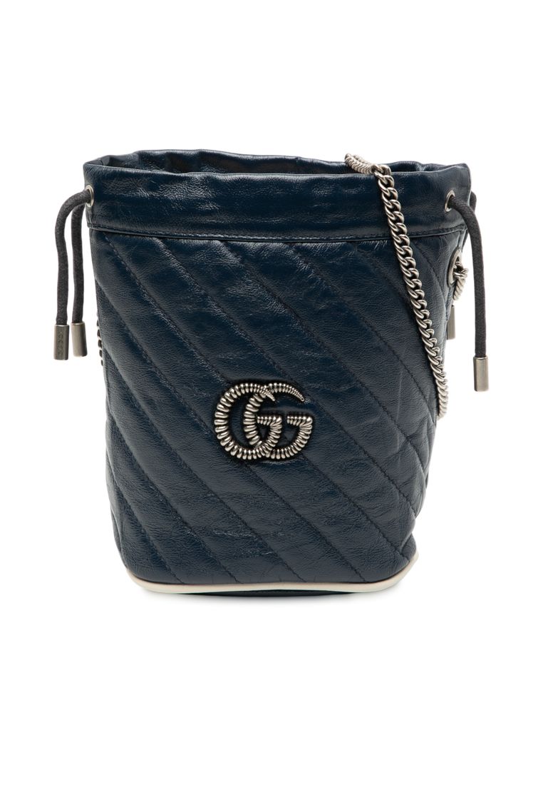 Gucci Pre-Loved Gucci Mini Gg Marmont Matelasse Diagonal Leather Torchon Bucket Bag