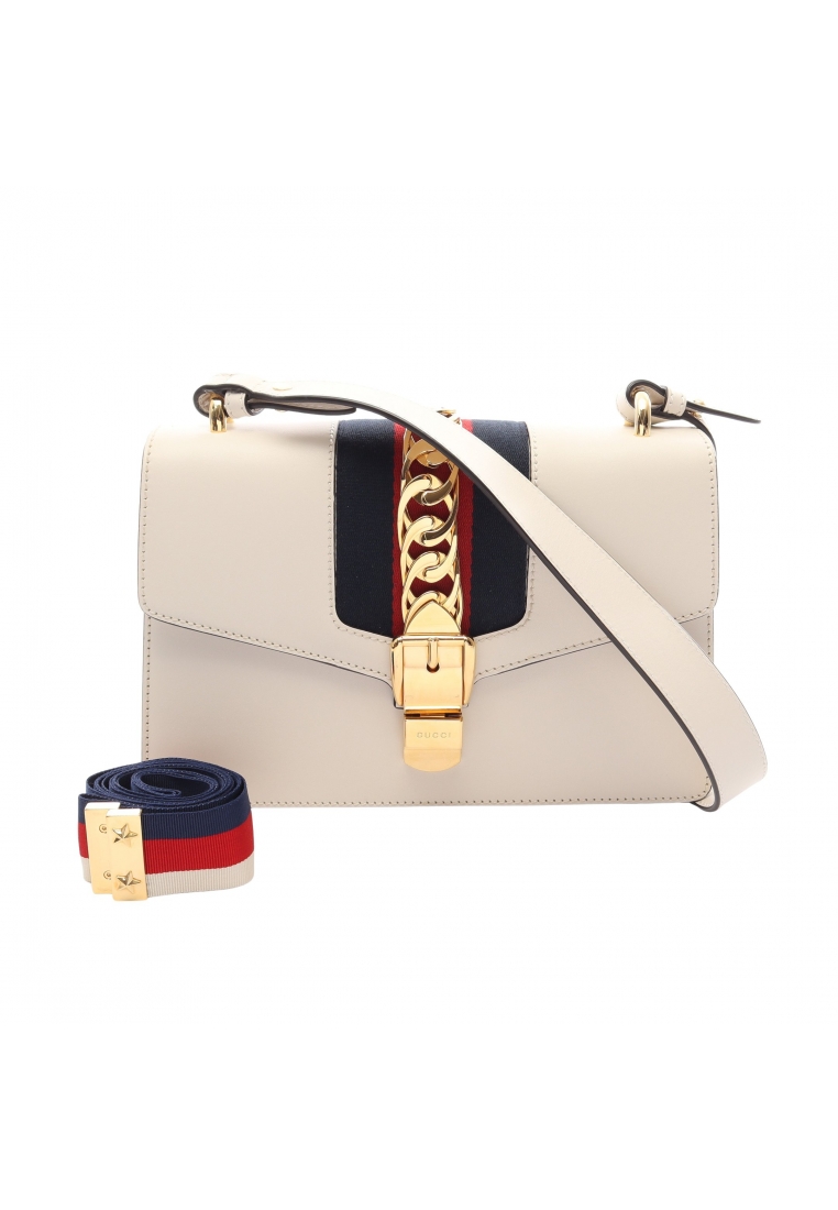 Gucci Pre-Loved Gucci Sylvie Small web line 2WAY Shoulder bag leather white Navy Red