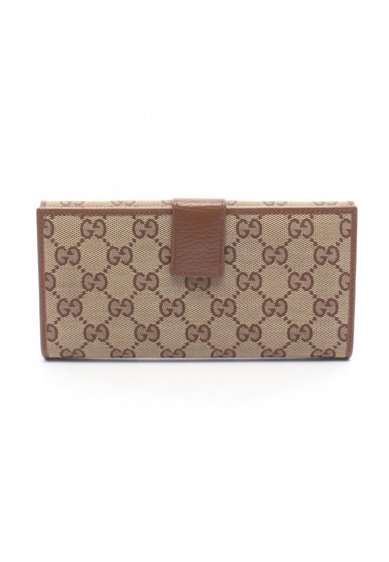 Gucci Pre-Loved Gucci GG canvas W hook wallet canvas leather beige Brown