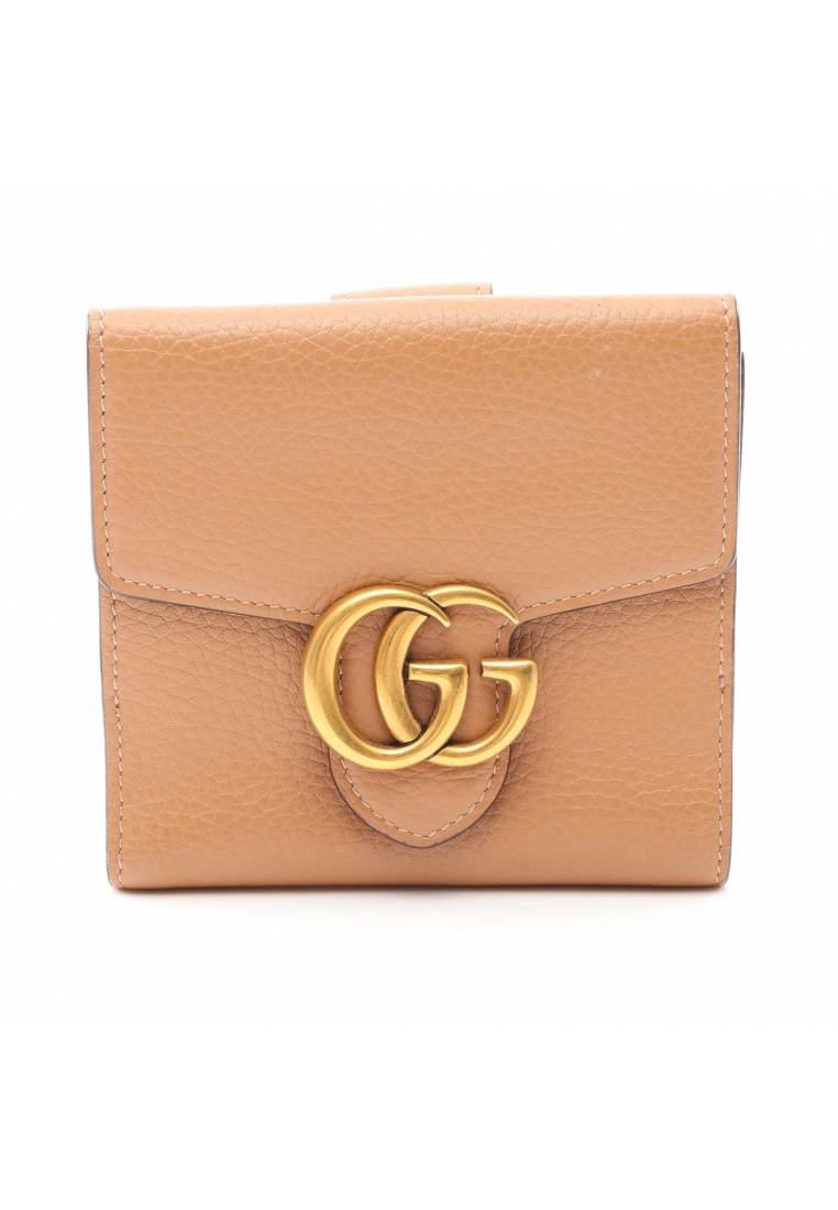 GUCCI Pre-Loved Gucci GG Marmont Bi-fold wallet W hook wallet leather light brown