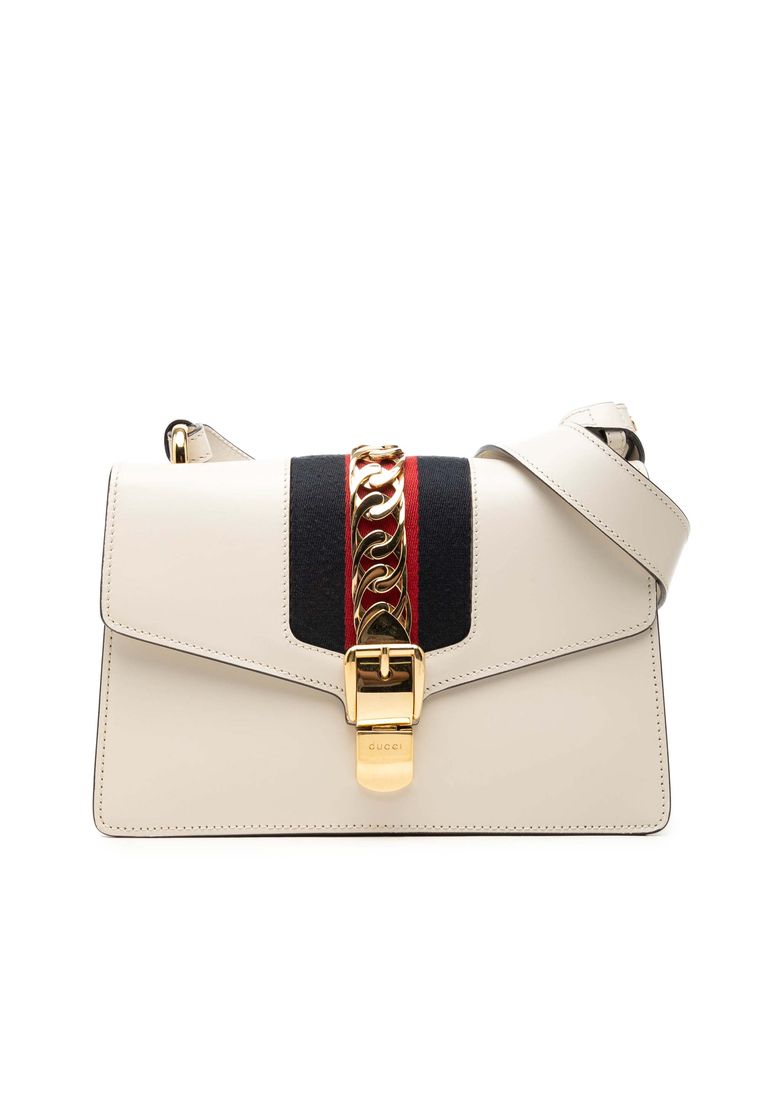 Gucci Pre-Loved Gucci Small Calfskin Web Sylvie Satchel