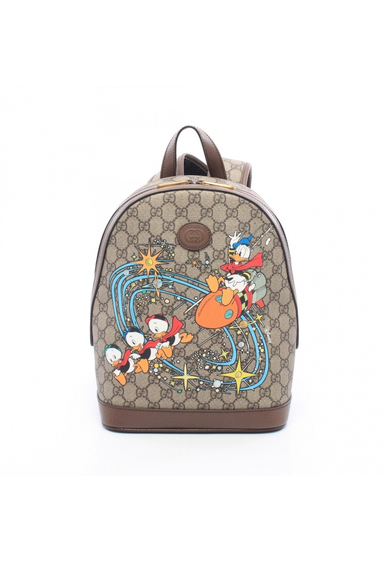 GUCCI Pre-Loved Gucci GUCCI × Disney donald duck GG Supreme Backpack rucksack PVC leather beige Brow