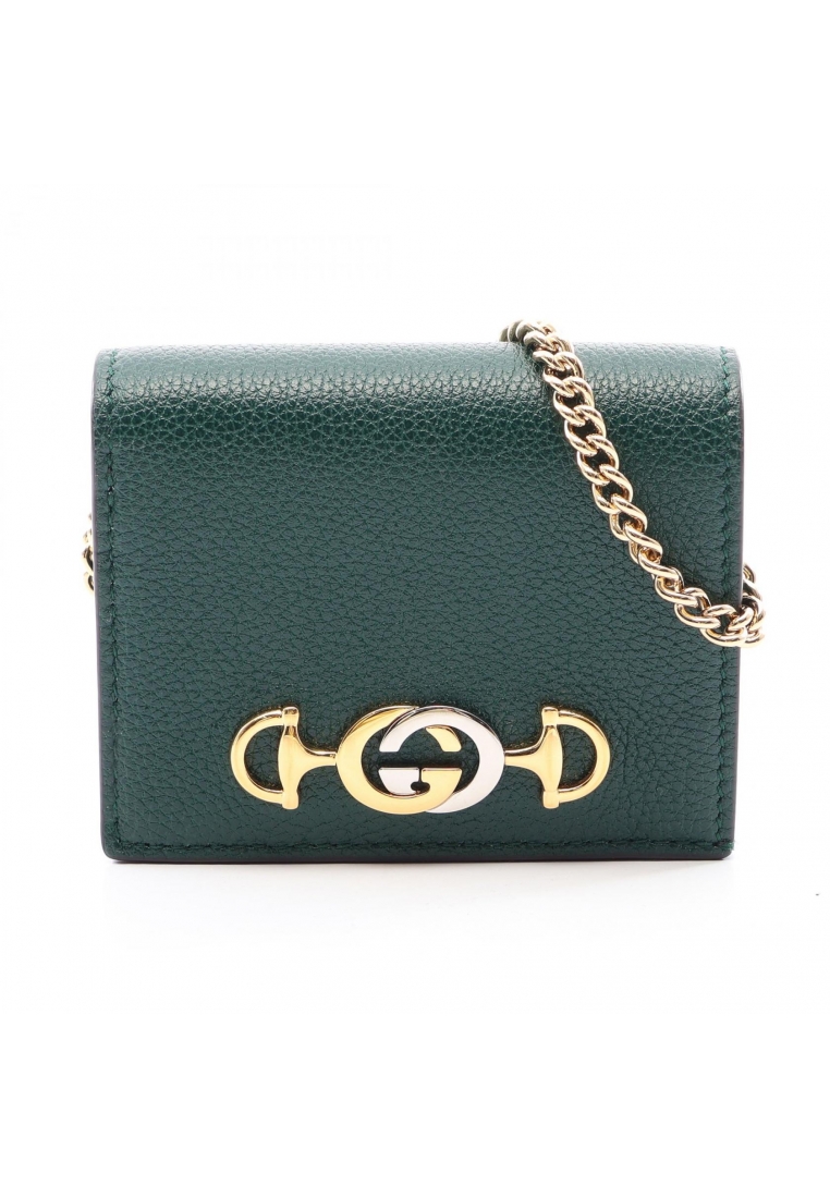 Gucci Pre-Loved Gucci Zumi chain wallet Bi-fold wallet strawberry leather green