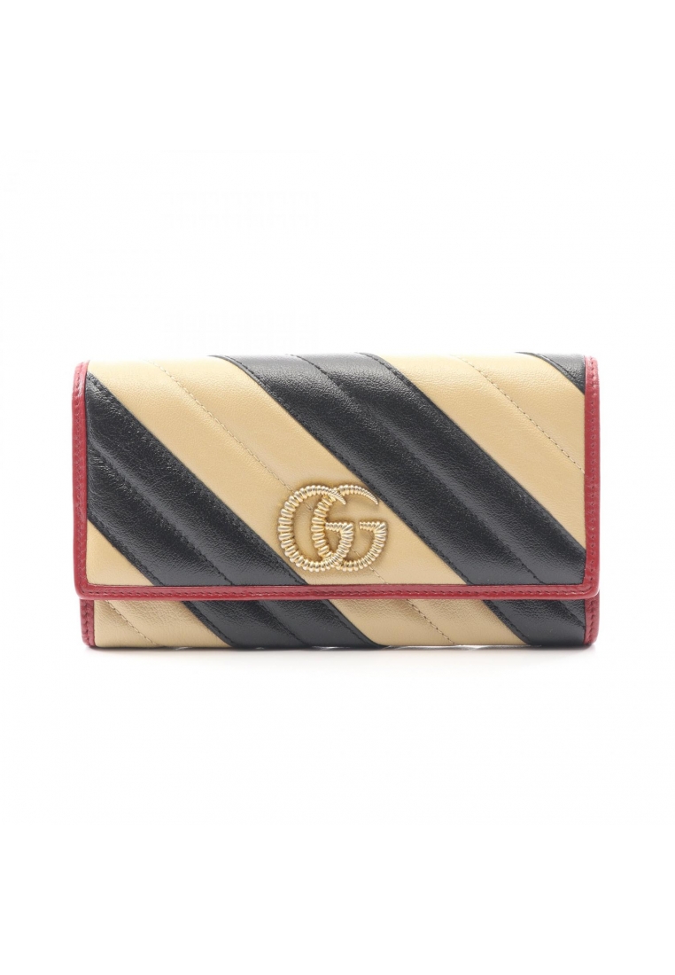 Gucci Pre-Loved Gucci GG Marmont Bi-fold Long Wallet leather black beige Red