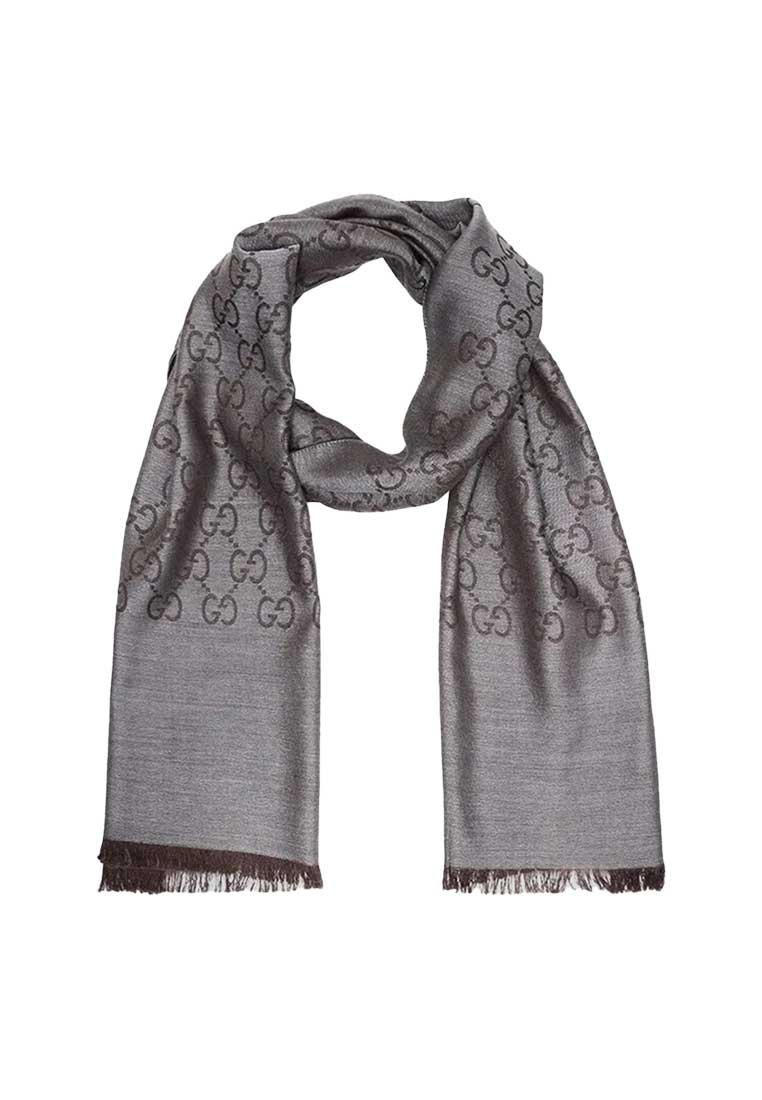 Gucci Large Signature Logo GGWEB Scarf/Wrap Moka/Grey 165904