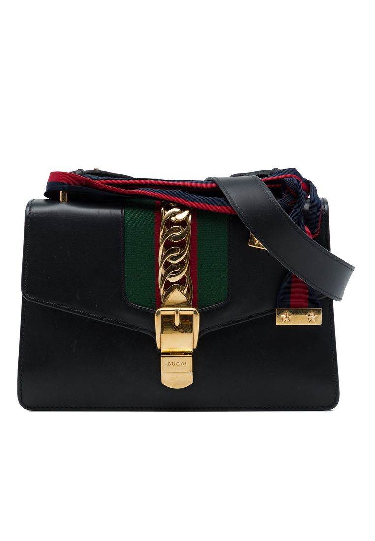 Gucci Pre-Loved Gucci Small Calfskin Web Sylvie Satchel