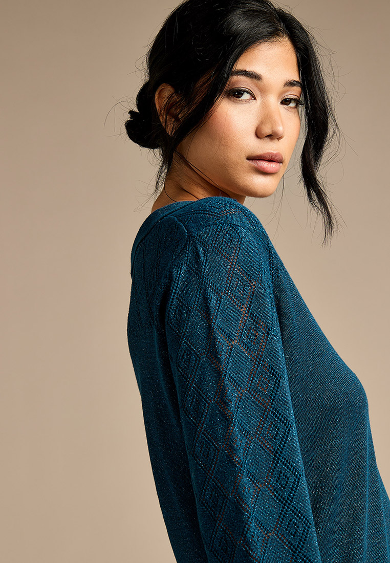 GWD Cosima Petrol Blue Knitted Polo Shirt