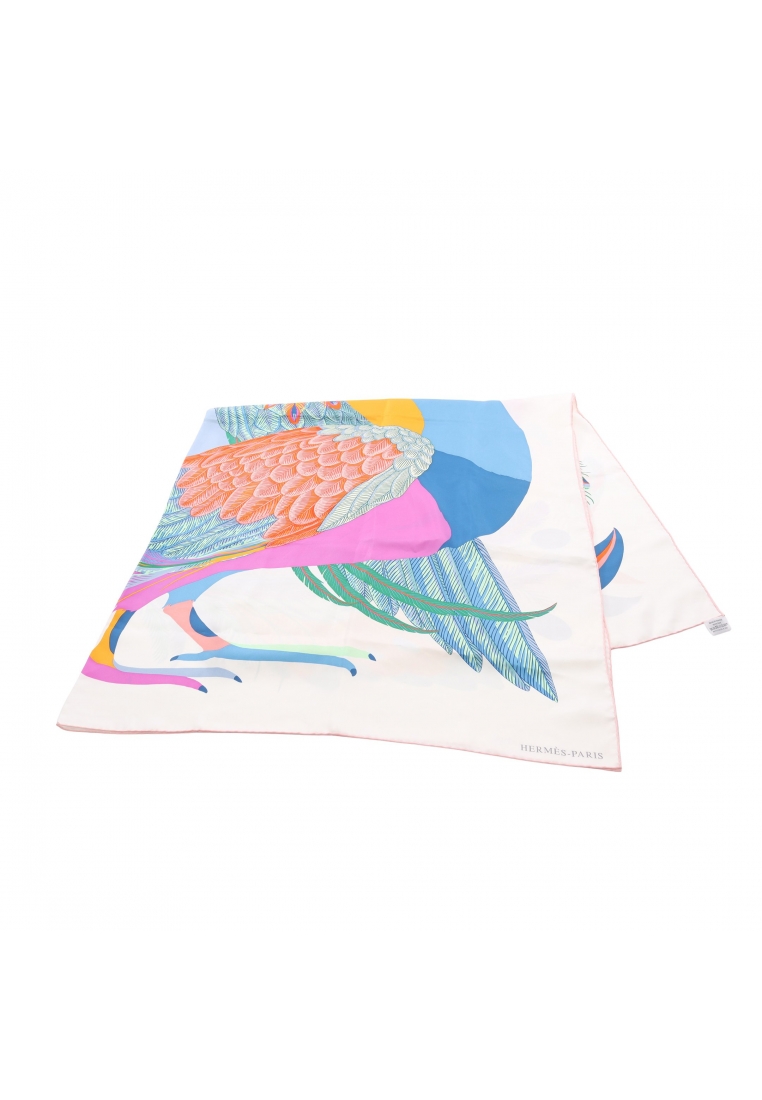 Hermès Pre-Loved Hermès Carréjean carres 140 TOUCANS DE PARADIS scarf shawl silk white multicolor