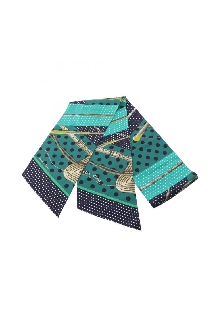 Hermès Pre-Loved Hermès maxi twilly Clic Clac a Pois scarf silk green Navy multicolor