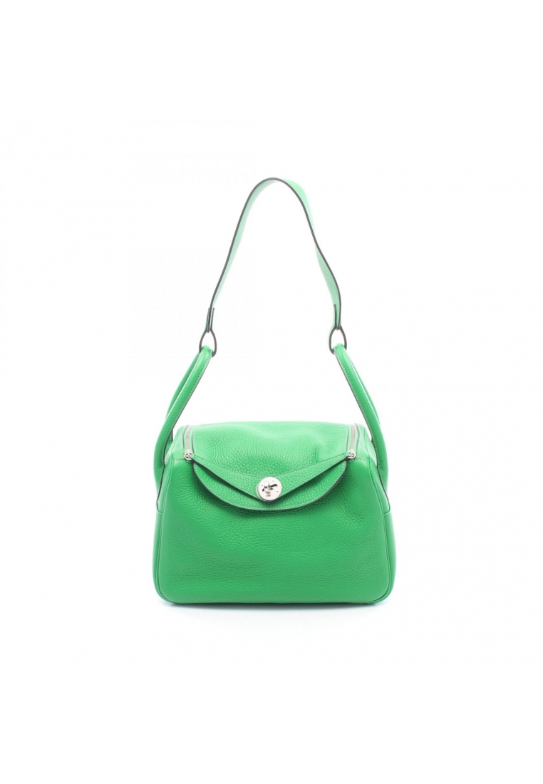 Hermès Pre-Loved Hermès Lindy 26 Bamboo Shoulder bag Clemence leather green silver hardware □ R stam