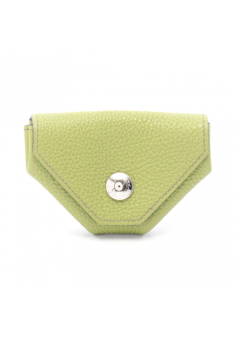 Hermès Pre-Loved Hermès Levain Quatre anise green coin purse Togo yellow-green silver hardware □J ca