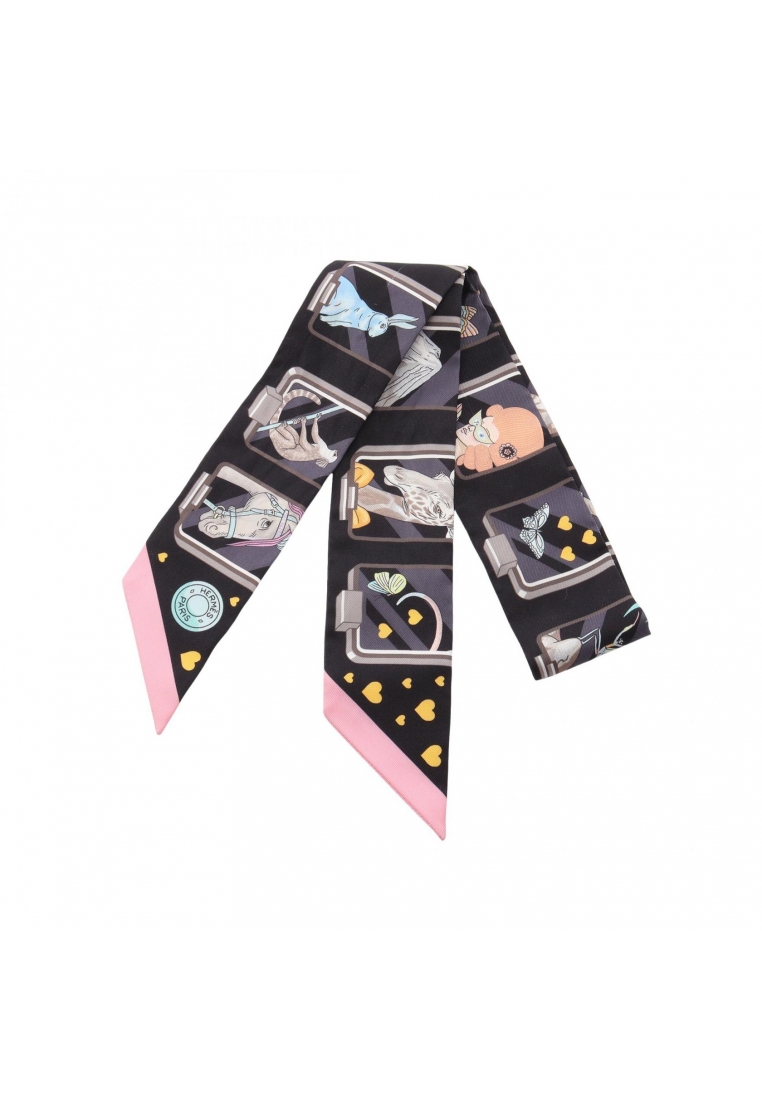 Hermès Pre-Loved Hermès twilly Hermes STORY ribbon scarf silk black multicolor