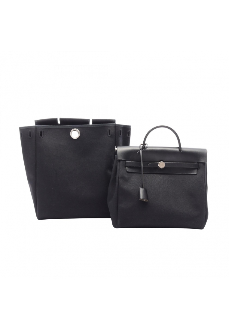 Hermès Pre-Loved Hermès herBag bag ad PM Backpack rucksack vache hunter Toile Officier black silver 