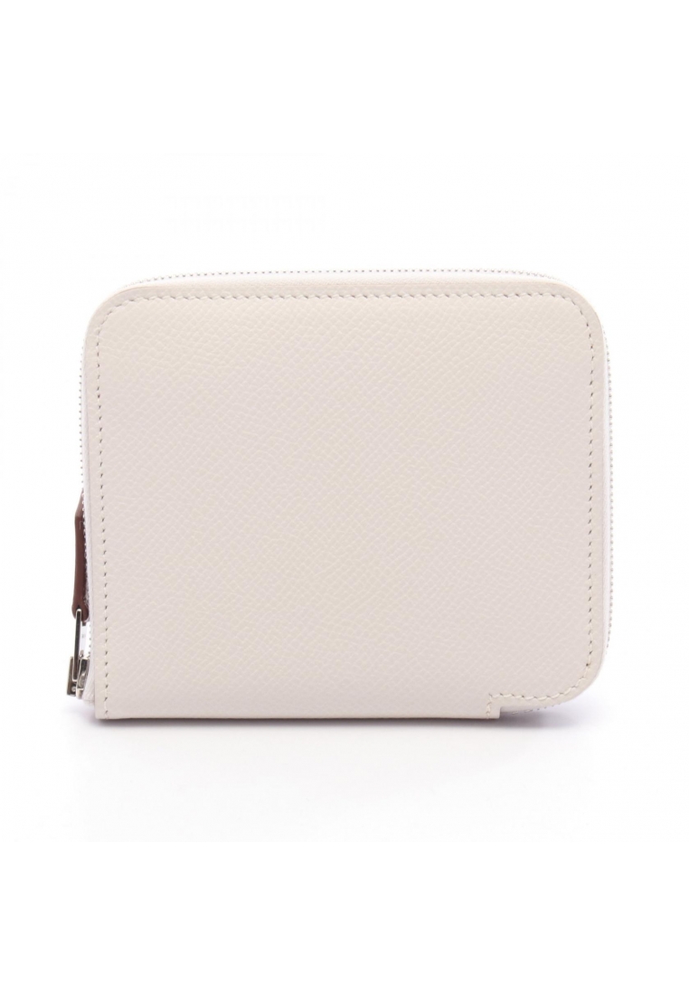 Hermès Pre-Loved Hermès Azap Compact silk in Gris Perle round zipper wallet Veau epsom off white sil