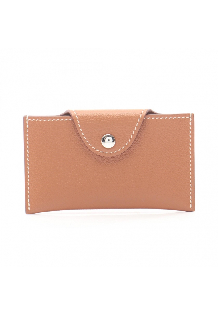 Hermès Pre-Loved Hermès The Iliad gold card case Evercolor Brown silver hardware W engraved
