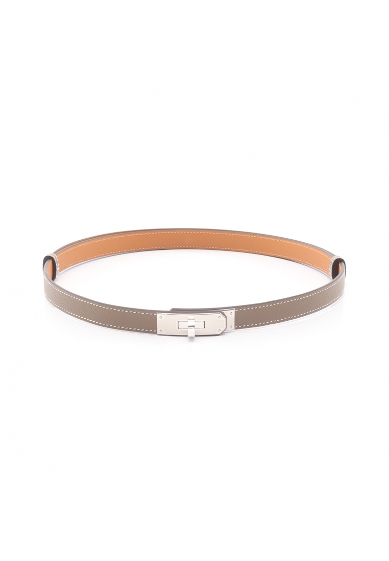 Hermès Pre-Loved Hermès kelly belt Etoupe belt Veau epsom Gray brown silver hardware W engraved
