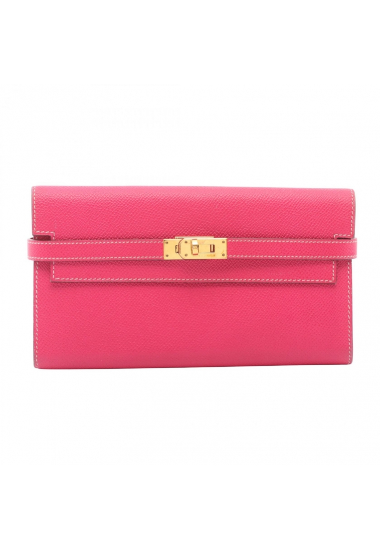 Hermès Pre-Loved Hermès kelly wallet long rose tyrian Bi-fold wallet Veau epsom Pink purple gold har