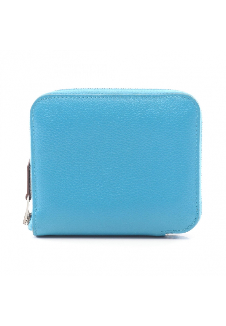 Hermès Pre-Loved Hermès Azap Compact silk in blue zanzibar round zipper wallet Evercolor blue silver
