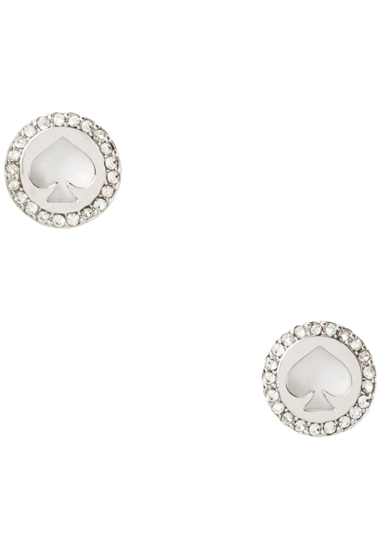 Kate Spade Spot The Spade Pave Halo Spade Studs Earrings in Clear/ Silver o0ru2605