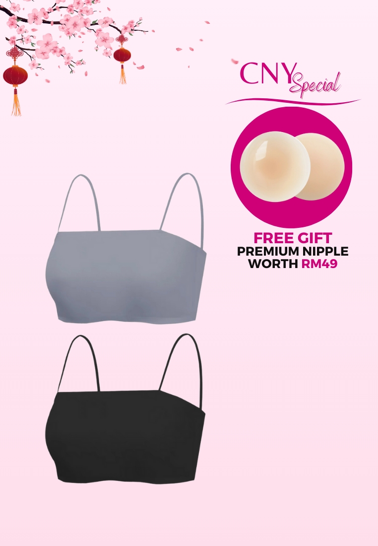 Kiss & Tell 2 Pack Premium Agnes Ice Silk Bralette Inner Top Tube Top in Grey and Black