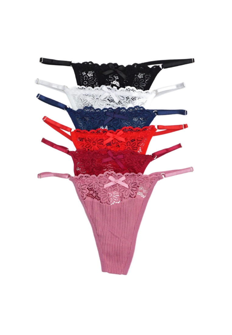 Kiss & Tell 6 Pack Giselle Sexy Lace G String Thong Panties Bundle B