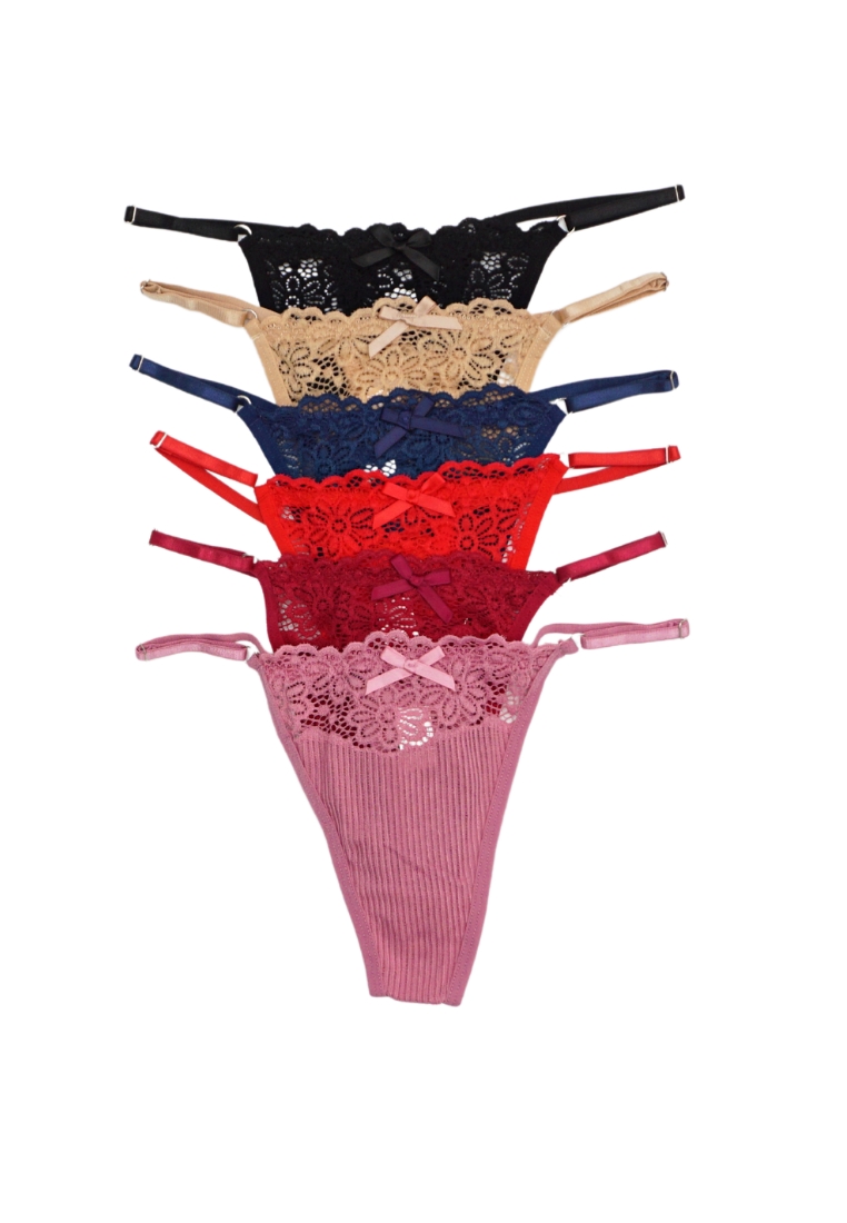 Kiss & Tell 6 Pack Giselle Sexy Lace G String Thong Panties Bundle A