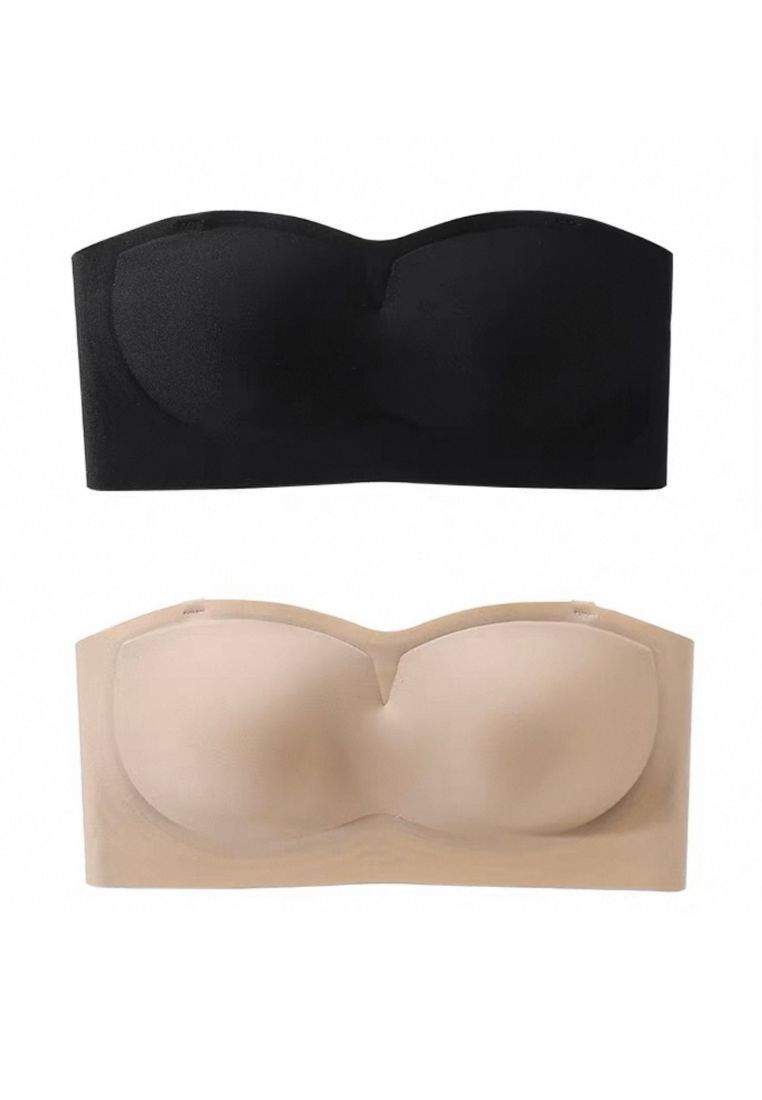 Kiss & Tell 2 Pack Ellie Anti-slip Non Slip Strapless Wireless Thick Padded Push Up Bra in Black & N