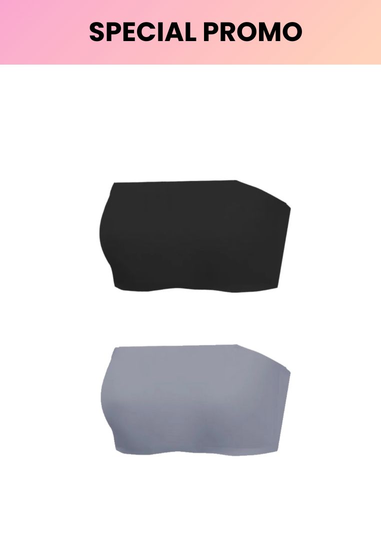 Kiss & Tell 2 Pack Premium Asher Strapless Non-Slip Ice Silk Bralette Top in Black and Grey