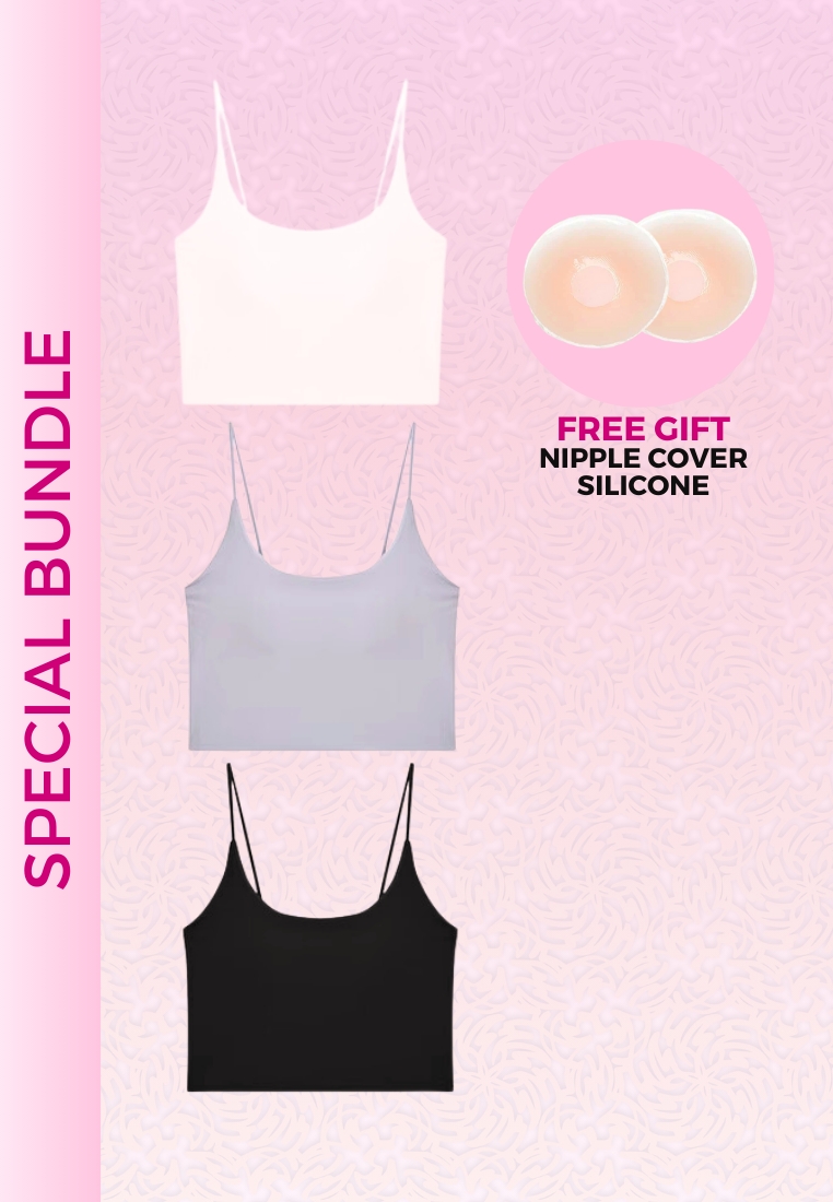 Kiss & Tell 3 Pack Premium Alaia Seamless Ice Silk Bralette Inner Top Bundle A