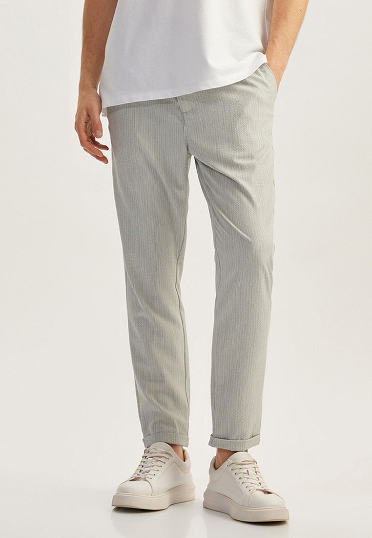 KOTON Folded Leg Blended Buttoned Waist Lace Up Slim Fit Summer Trousers