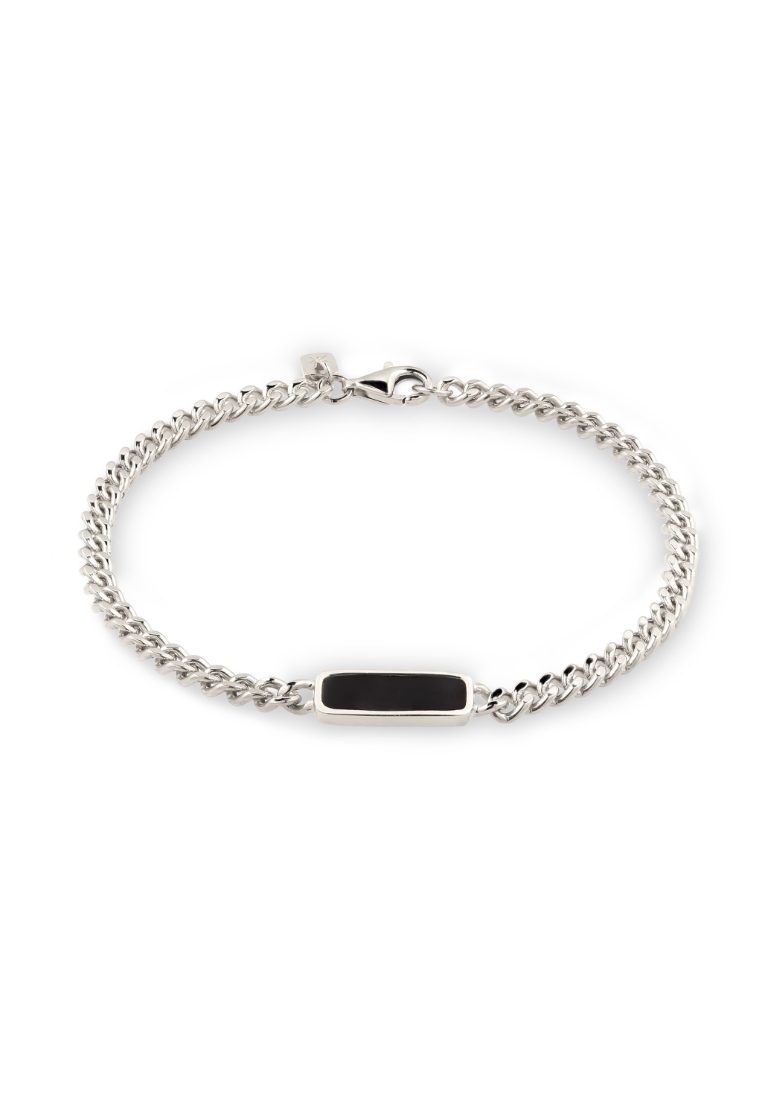 Kuzzoi Men's Silver Black Enamel ID Bar Bracelet