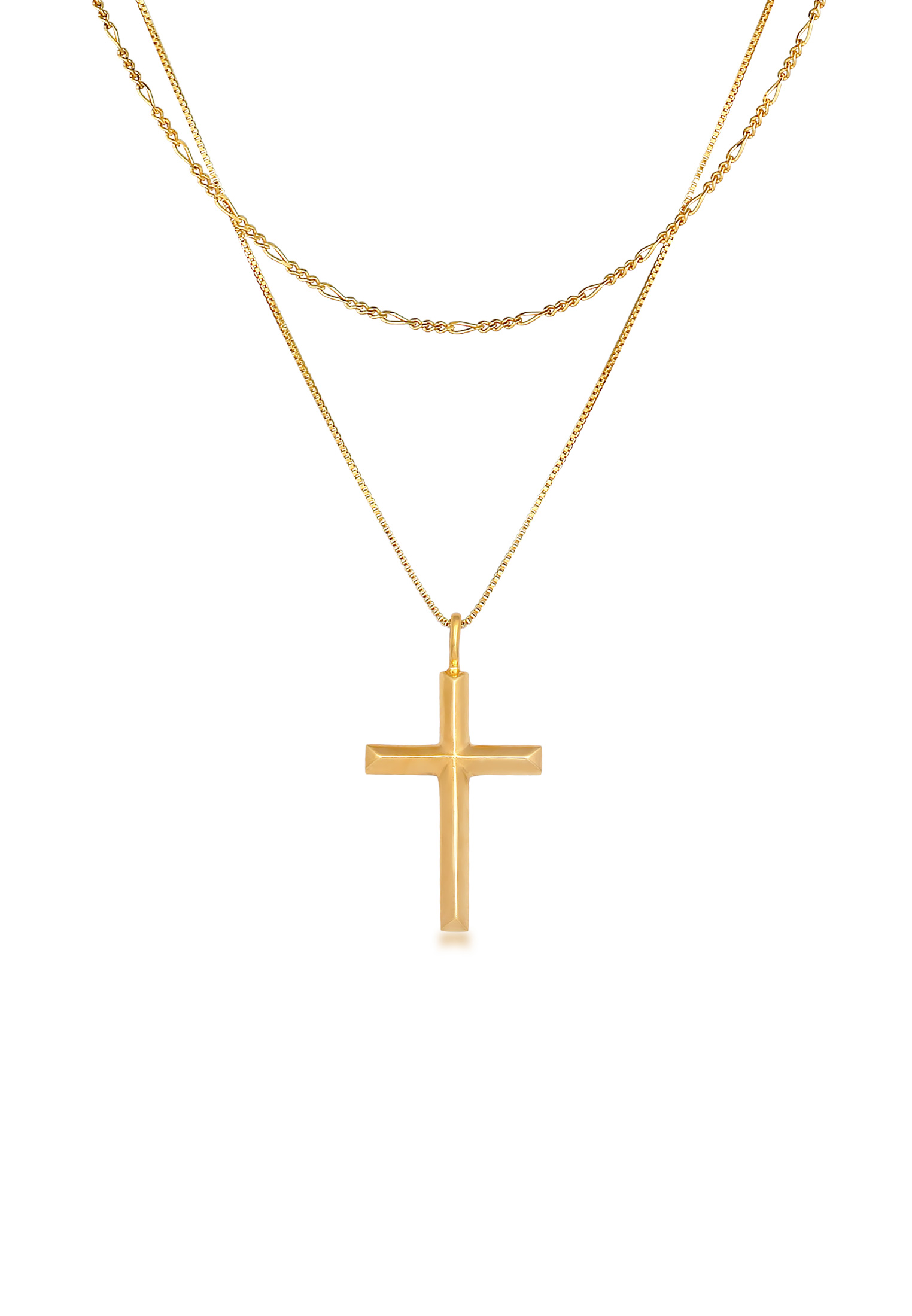 Kuzzoi Necklace Men Cross Pendant Layer Religion Gold Plated