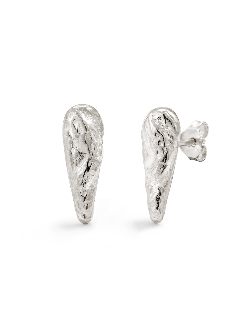 Kuzzoi Men's Silver Molten Teardrop Studs