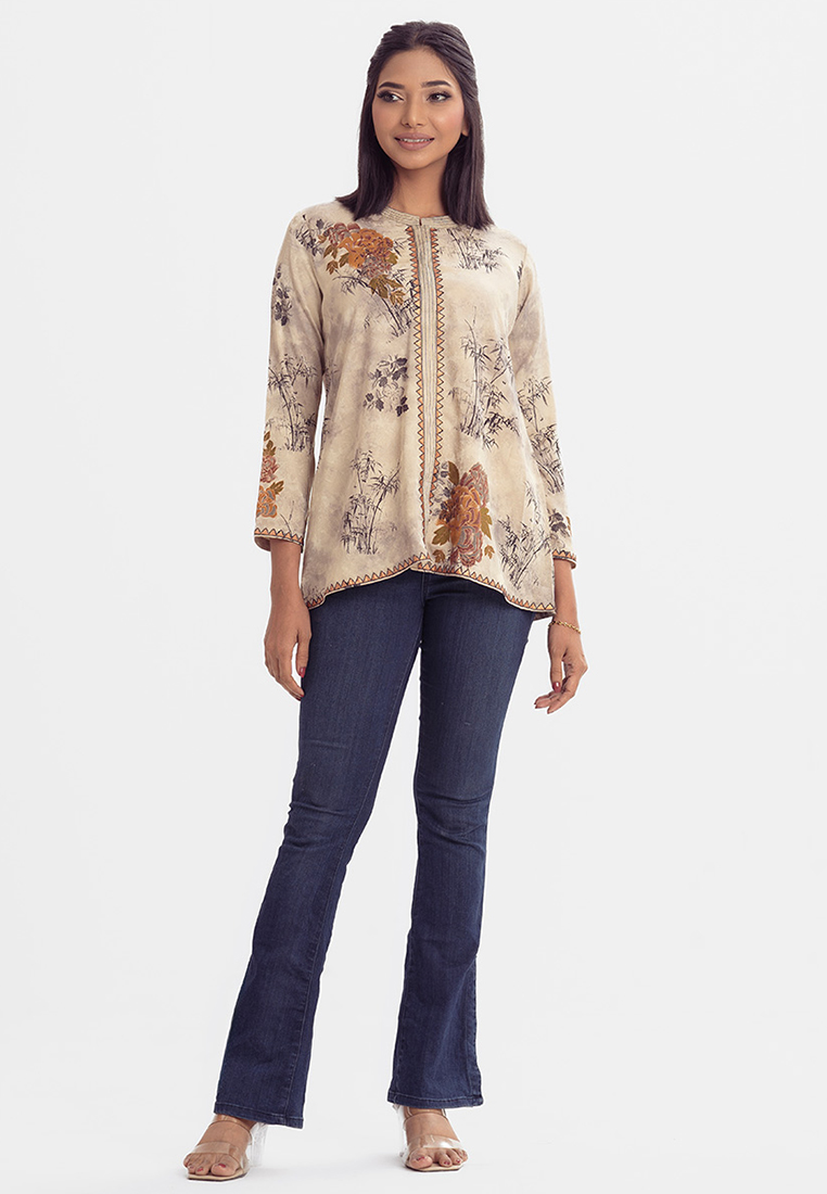 Le Reve Le Reve Tent Style Tunic with Mundane Rose Print