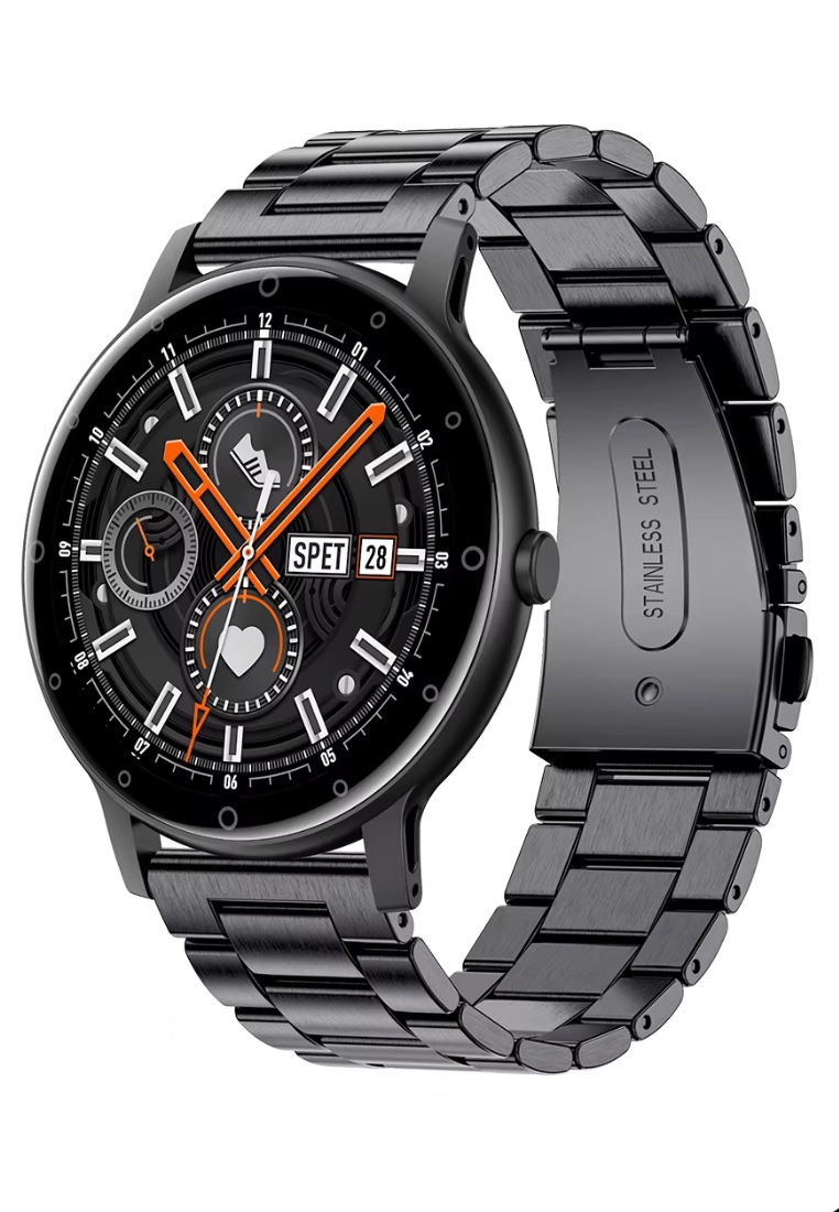LIGE Black Round Smartwatch with Black Metal Bracelet + 1 Rubber Strap - Stylish Multi-purpose Track