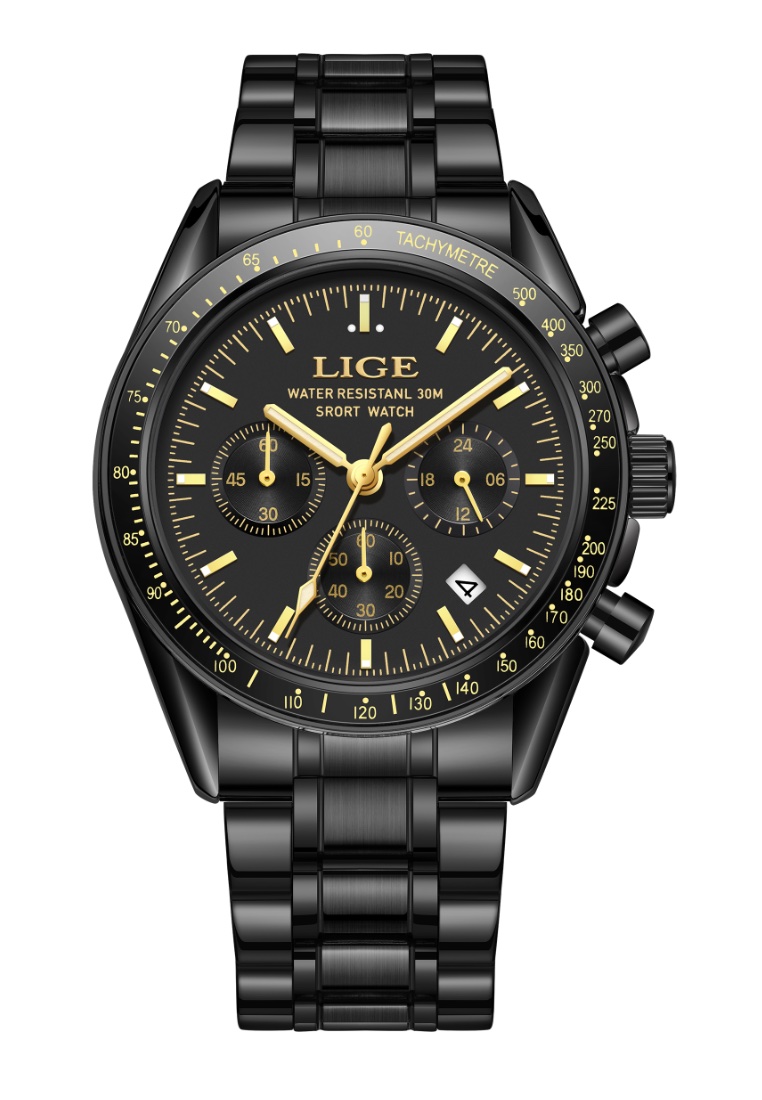 LIGE Chronograph Stainless Steel Quartz Watch, 42mm, Metal Bracelet