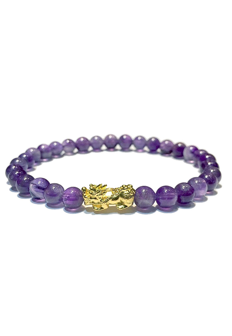 LITZ [SPECIAL] LITZ 999 (24K) Gold PiXiu with Amethyst Bracelet 貔貅手链 (0.43g+/-)EPC0639-055-B-A