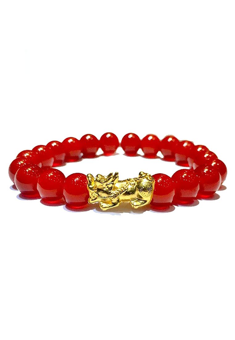 LITZ [SPECIAL] LITZ 999 (24K) Gold PiXiu With Agate Bracelet 貔貅手链 EPC0639-035-B-R (0.29g+/-)