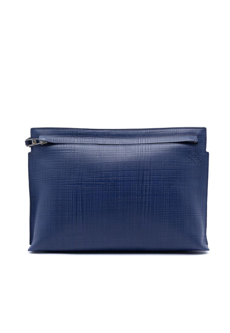 LOEWE Pre-Loved Loewe Large Linen Embossed Calfskin Anagram T Pouch