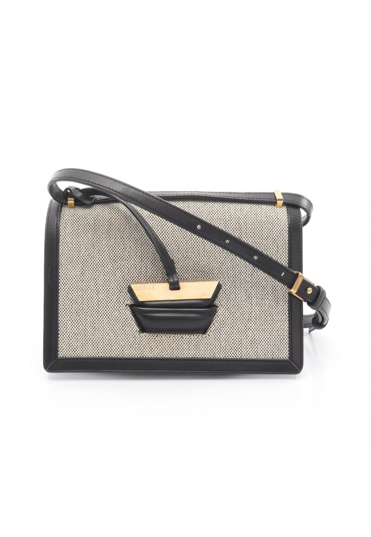 LOEWE Pre-Loved LOEWE Barcelona Shoulder bag canvas leather black ivory