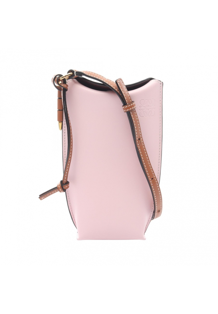 LOEWE Pre-Loved LOEWE GATE POCKET gate pocket Shoulder bag leather Light pink orange Brown