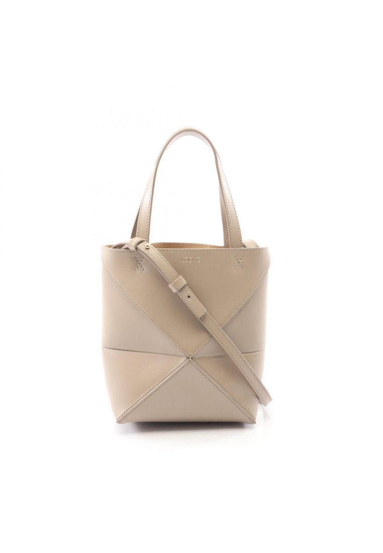 LOEWE Pre-Loved LOEWE puzzle fold mini Handbag leather Gray beige 2WAY