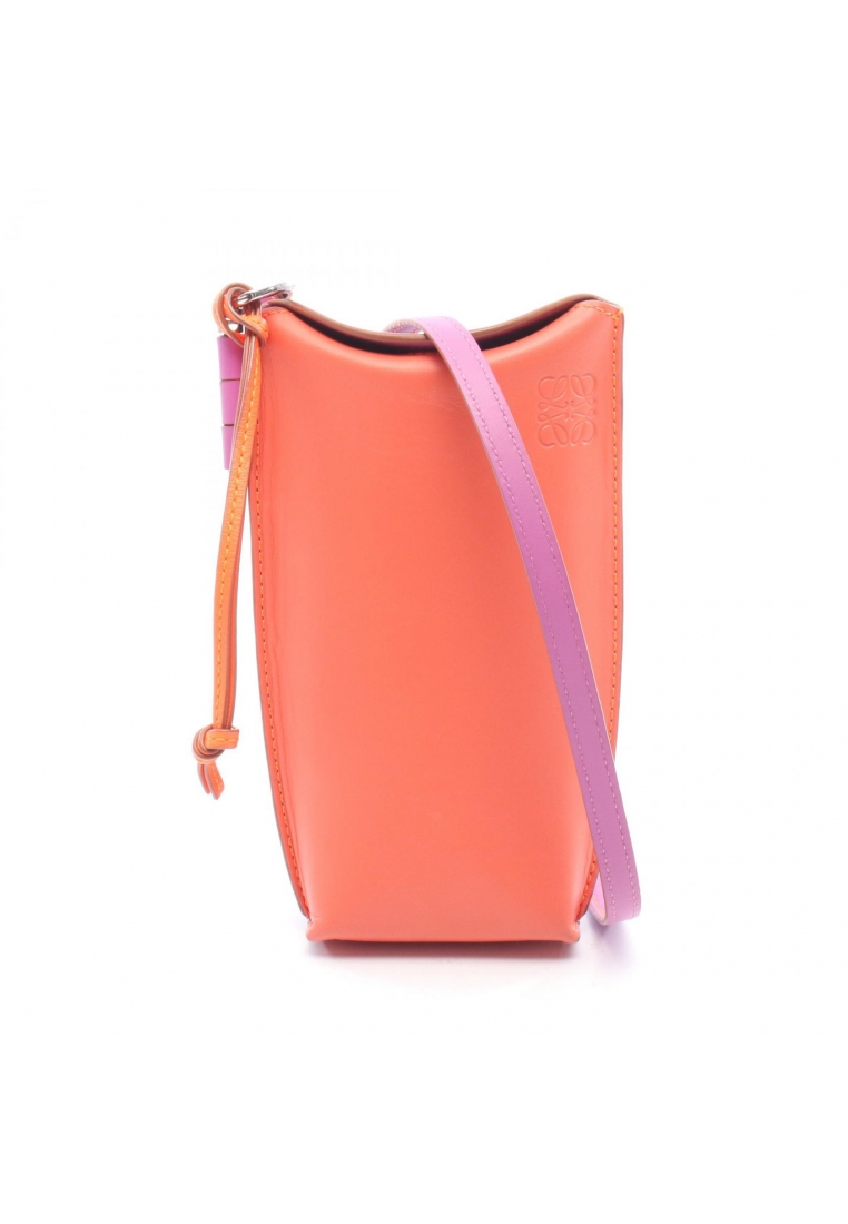 LOEWE Pre-Loved LOEWE GATE POCKET gate pocket Shoulder bag leather coral orange Light purple