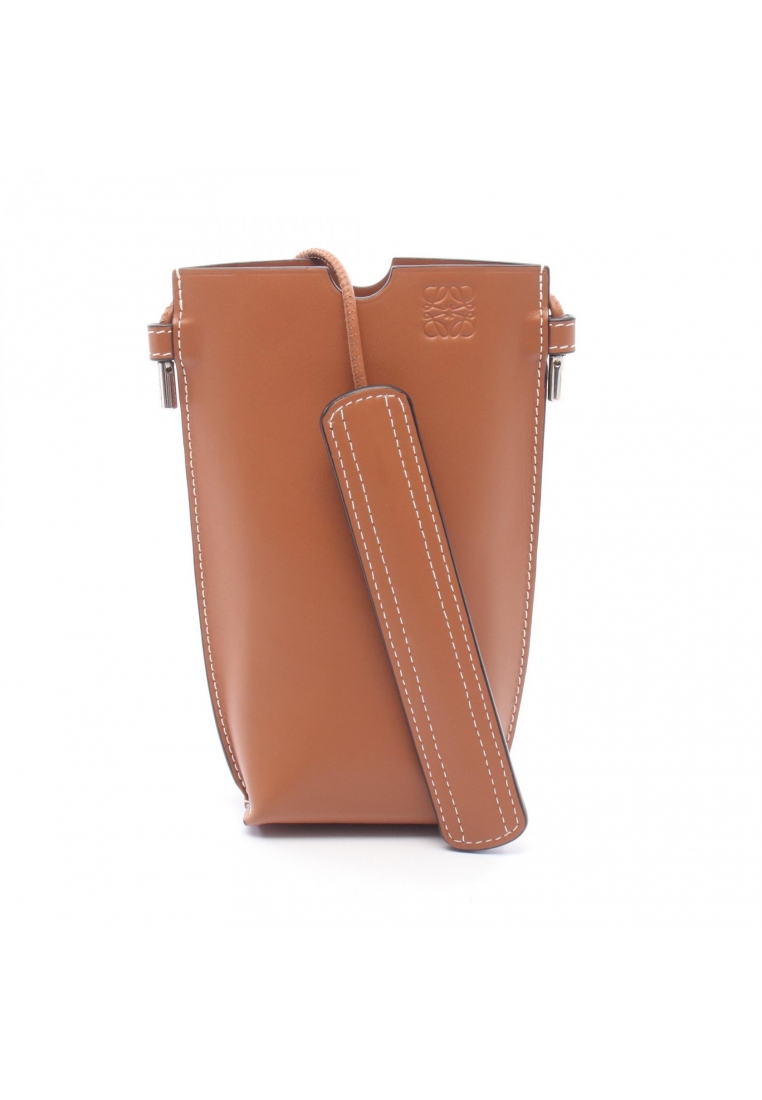 LOEWE Pre-Loved LOEWE GATE POCKET gate pocket Shoulder bag leather Brown