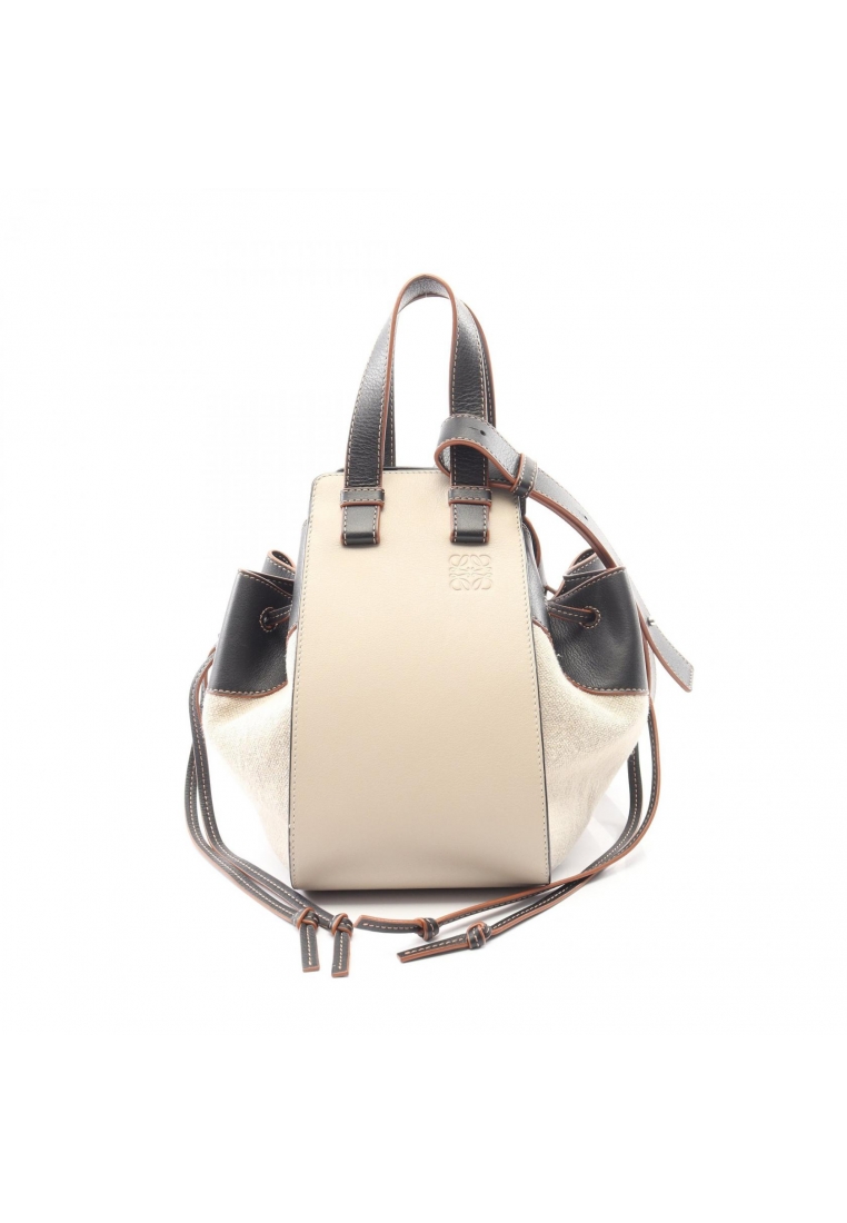 LOEWE Pre-Loved LOEWE drawstring hammock bag Small 2WAY Handbag leather canvas beige black