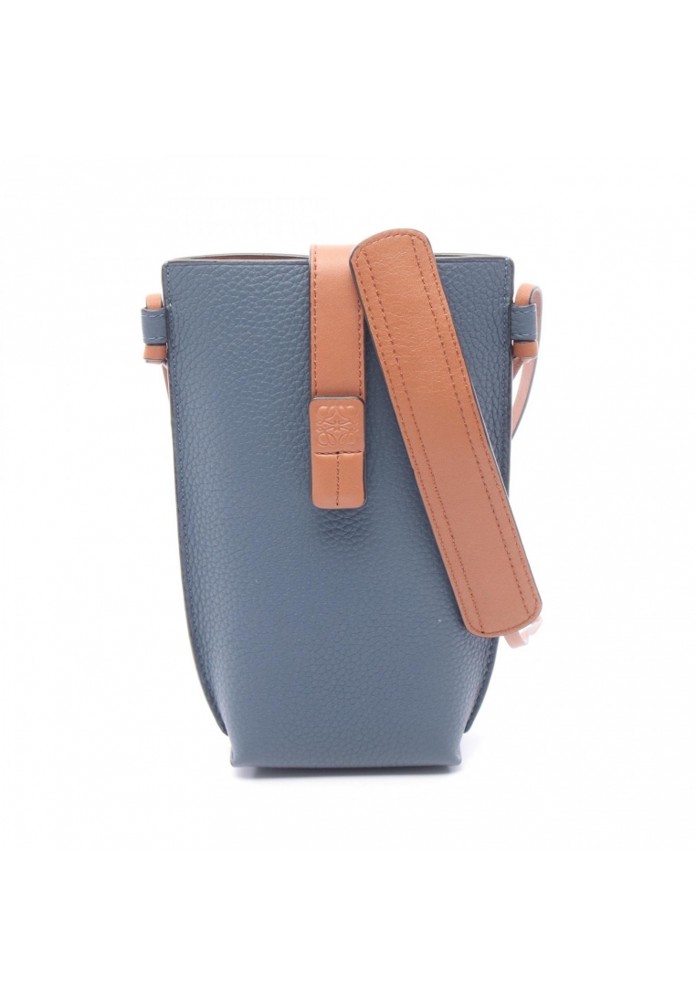 LOEWE Pre-Loved LOEWE Gate pocket Shoulder bag leather Blue gray Brown