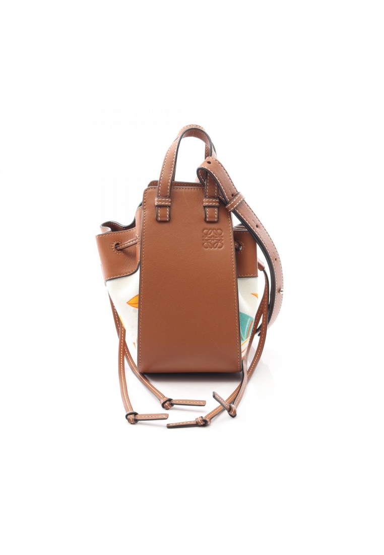 LOEWE Pre-Loved LOEWE hammock drawstring bag mini floral Handbag leather canvas Brown multicolor 2WA